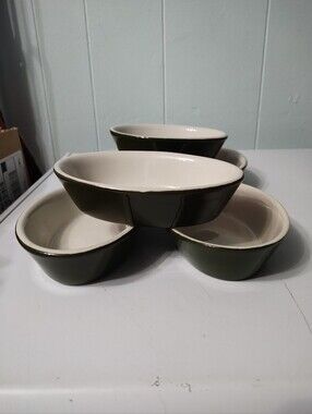 6-Vintage Oval Hall China Forest Green Ceramic Augratin/Baker Dishes